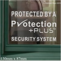 6 x 130mm Protection PlusTM Design Window Stickers-Alarm System Installed-Security Warning Window Stickers-Self Adhesive Vinyl Signs